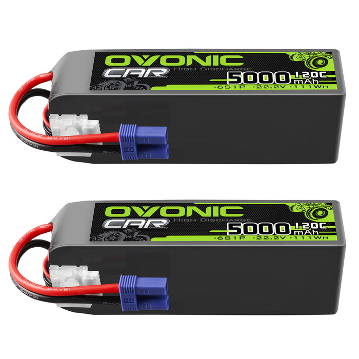 2x Ovonic 5000mah 6S 22.2V 120C Lipo Battery Pack for Aircraft Car SENTON 6S - EC5 Plug