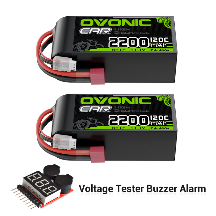 2X OVONIC 11.1V 120C 2200mah 3S Lipo Battery Deans Plug With 1-8S Lipo Voltage Tester