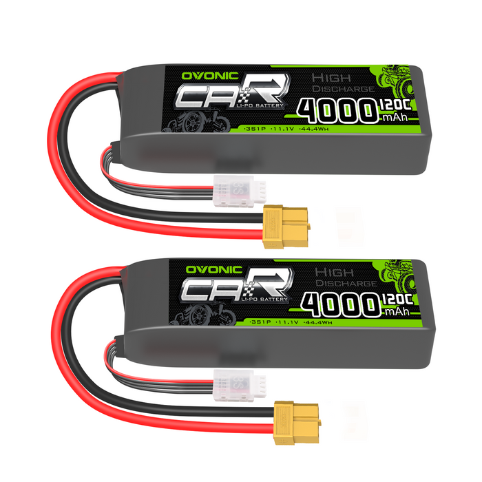 [2pcs] OVONIC 11.1V 120C 3S 4000mAh LiPo Battery with Trx Plug for RC Cars