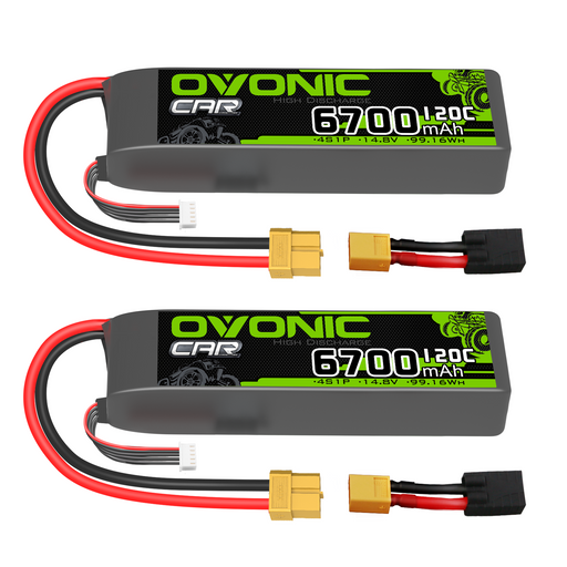 [2pcs] OVONIC 14.8V 120C 4S 6700mAh LiPo Battery with Trx Plug for RC CAR