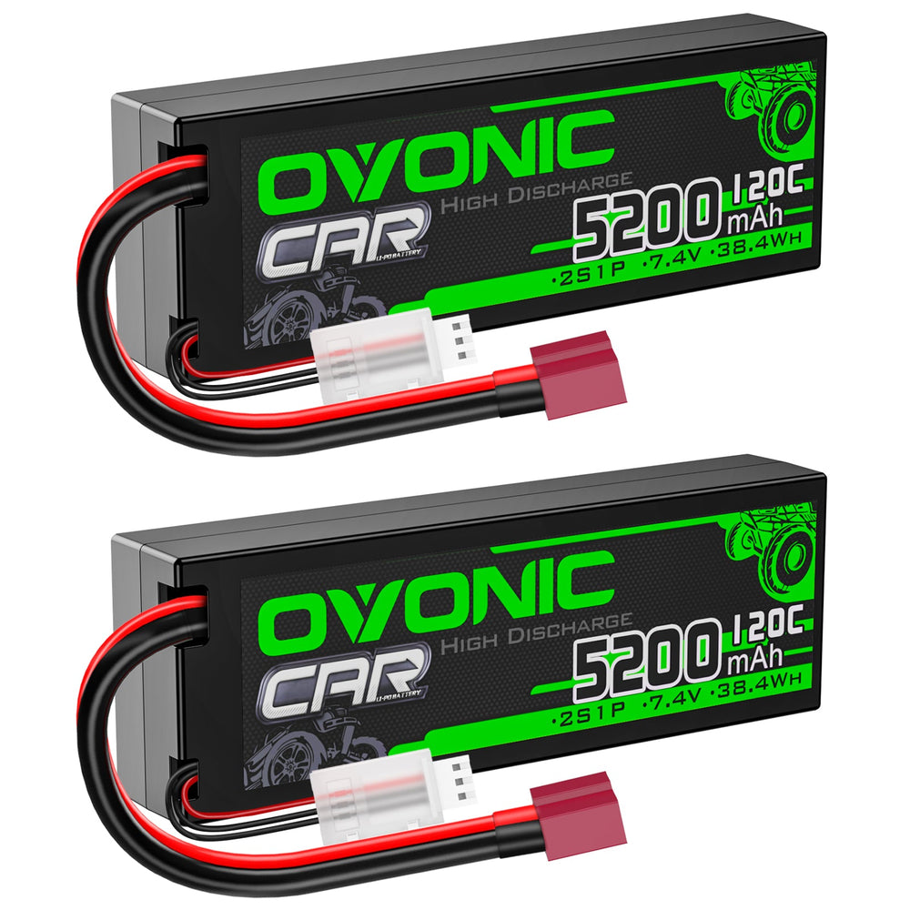 OVONIC 5200mAh 2S 7.4V 120C Hardcase Lipo Batteries Pack for 1:8 1:10 RC Car - Deans plug