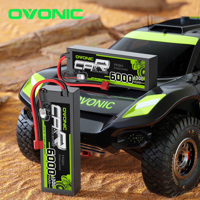 [2pcs] OVONIC 7.4V 130C 2S 6000mAh Lipo Battery with Deans plug For RC car buggy boat