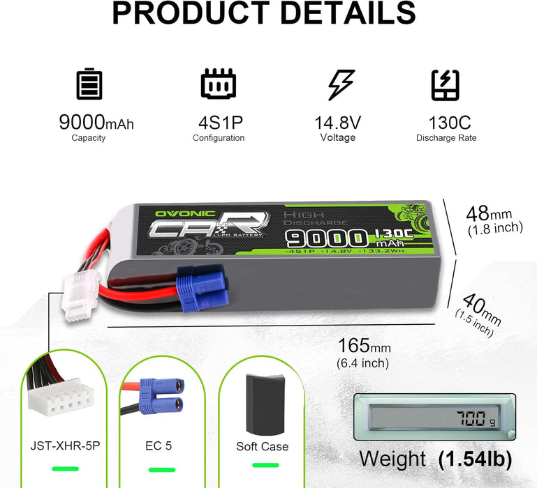 [2pcs] Ovonic 14.8V 130C 9000mAh 4S1P LiPo Battery EC5 For Arrma RC Vehicles Cars RC Truck Tanks