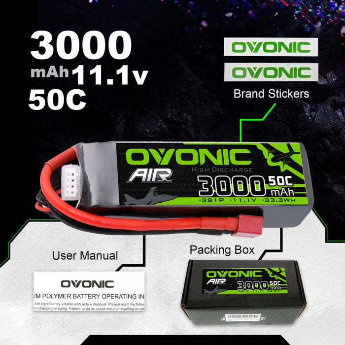 Ovonic 11.1V 3000mAh 3S 50C LiPo Battery Pack with Deans Plug for Drone Airplane Heli Car