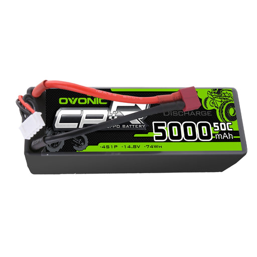 OVONIC 14.8V 5000mAh 4S 50C Hardcase LiPo Battery Pack with T Plug for 1/8 Buggy