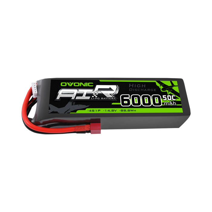 OVONIC 14.8V 50C 6000mAh 4S LiPo Battery Pack with T Plug for 1/8 Buggy &RC Airplane - Ovonicshop