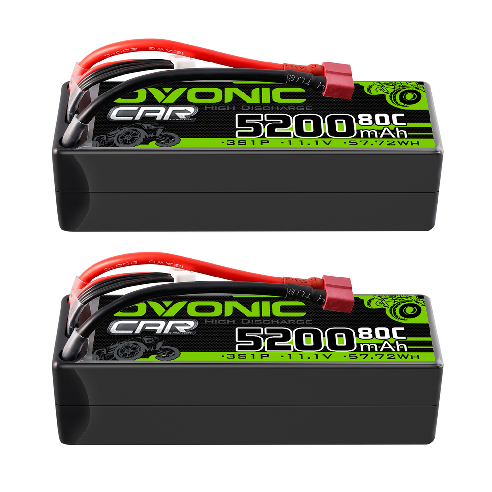 2X OVONIC 11.1V 80C 5200mAh 3S Lipo Battery Deans for RC Car Truck Heli Airplane