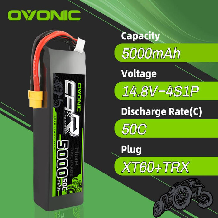 OVONIC 14.8V 5000mAh 4S 50C Lipo Battery with XT60 & Trx Plug for X-Maxx - Ovonicshop