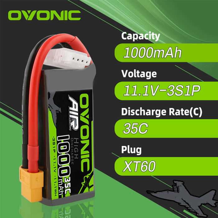 Ovonic 1000mah 3S 11.1V 35C Lipo Battery Pack with XT60 Plug for Airplane&Heli - Ovonicshop