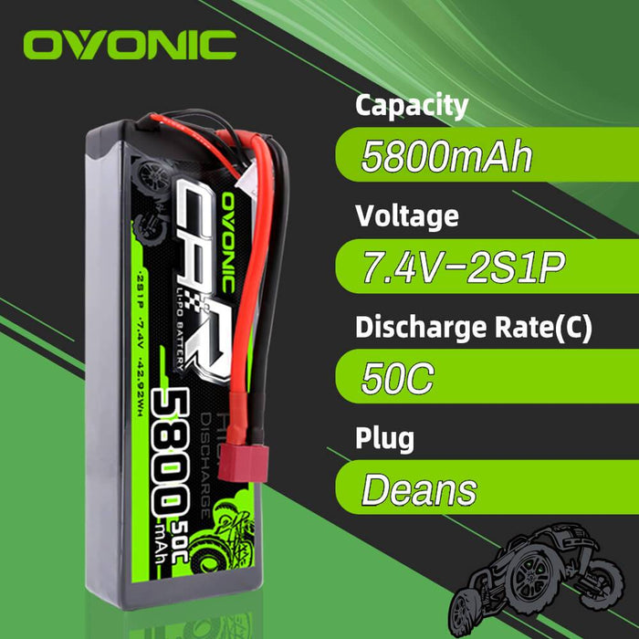 OVONIC 7.4V 5800mAh 2S1P 50C Hardcase Lipo Battery 24# with Deans Plug for RC Car Trucks - Ovonicshop