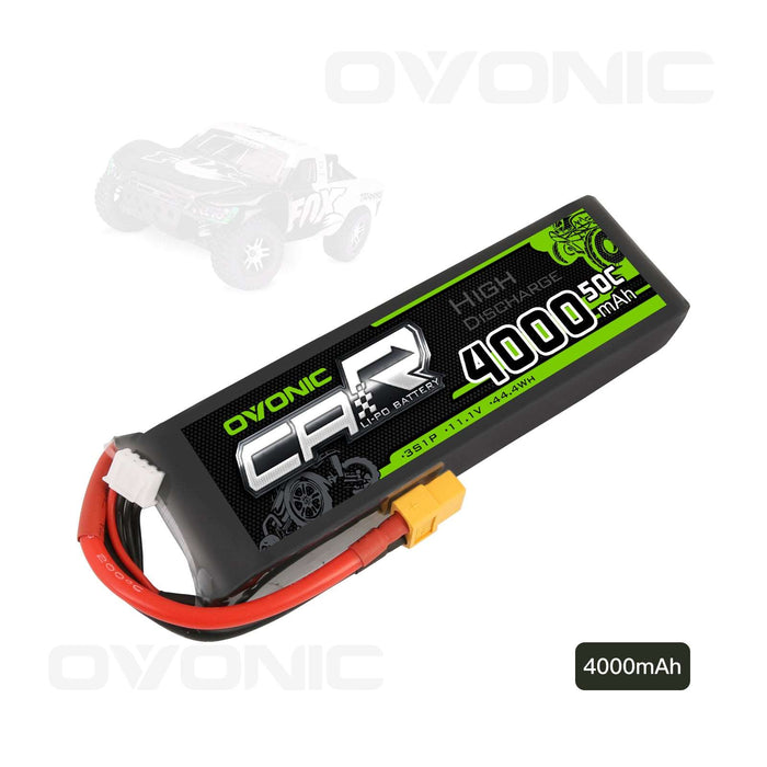 OVONIC 11.1V 50C 3S 4000mAh LiPo Battery with XT60 & Trx Plug for RC Traxxas Cars - Ovonicshop