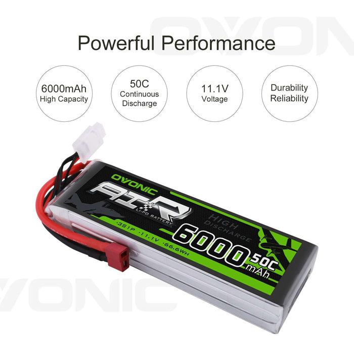 OVONIC 11.1V 50C 3S 6000mAh LiPo Battery Pack with Deans/T Plug for RC Car - Ovonicshop