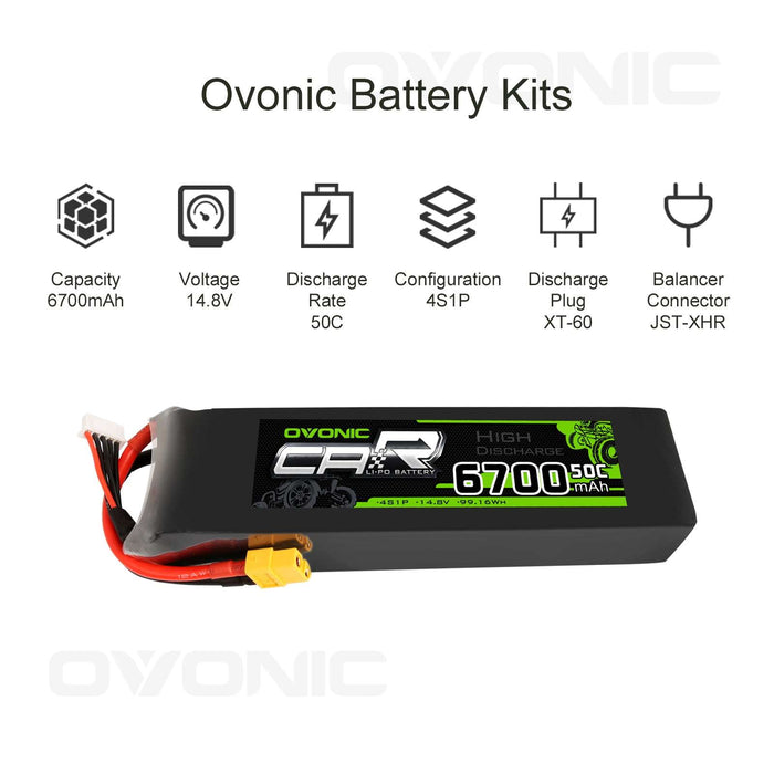 OVONIC 14.8V 50C 4S 6700mAh LiPo Battery with XT60 & Trx Plug for X-MAXX - Ovonicshop