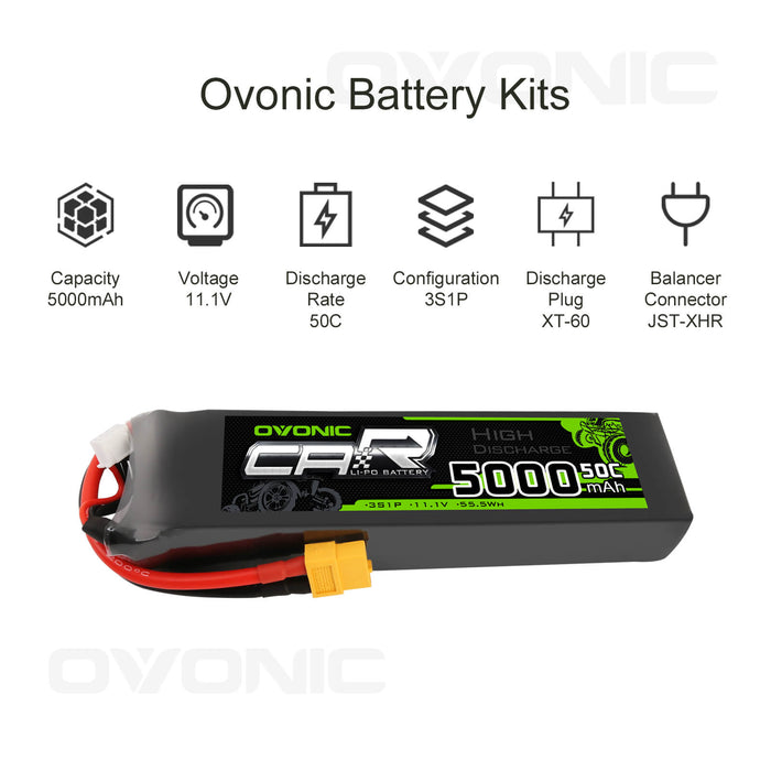 OVONIC 50C 11.1V 3S 5000mAh LiPo Battery with XT60 & Trx Plug for Slash/E-Revo/UDR/X-Maxx - Ovonicshop