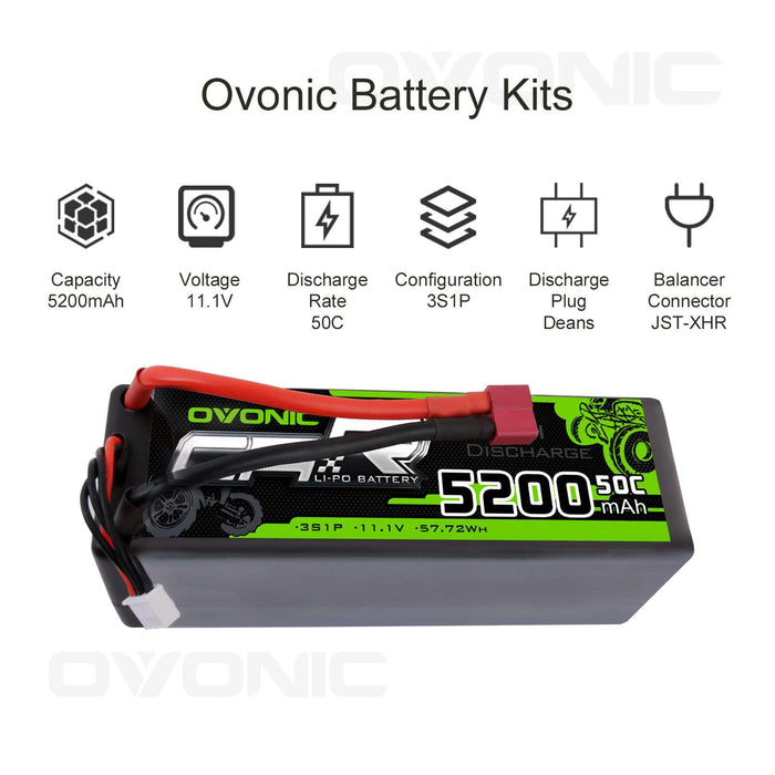 OVONIC 11.1V 3S 5200mAh 50C Hardcase Lipo Battery 13# with Deans Plug for RC Car Trucks - Ovonicshop