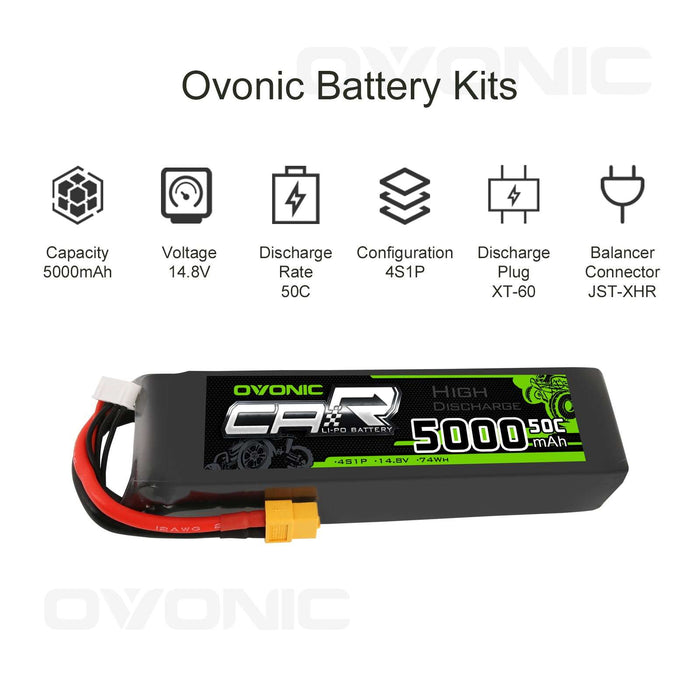 OVONIC 14.8V 5000mAh 4S 50C Lipo Battery with XT60 & Trx Plug for X-Maxx - Ovonicshop