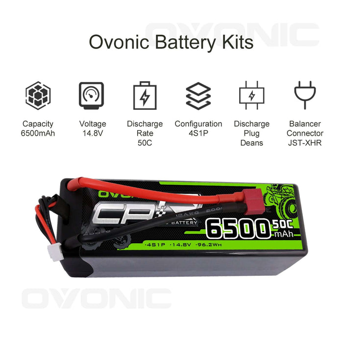 Ovonic 6500mAh 4S 14.8V 50C Hardcase LiPo Battery Pack with T Plug for 1/8 RC Buggy - Ovonicshop