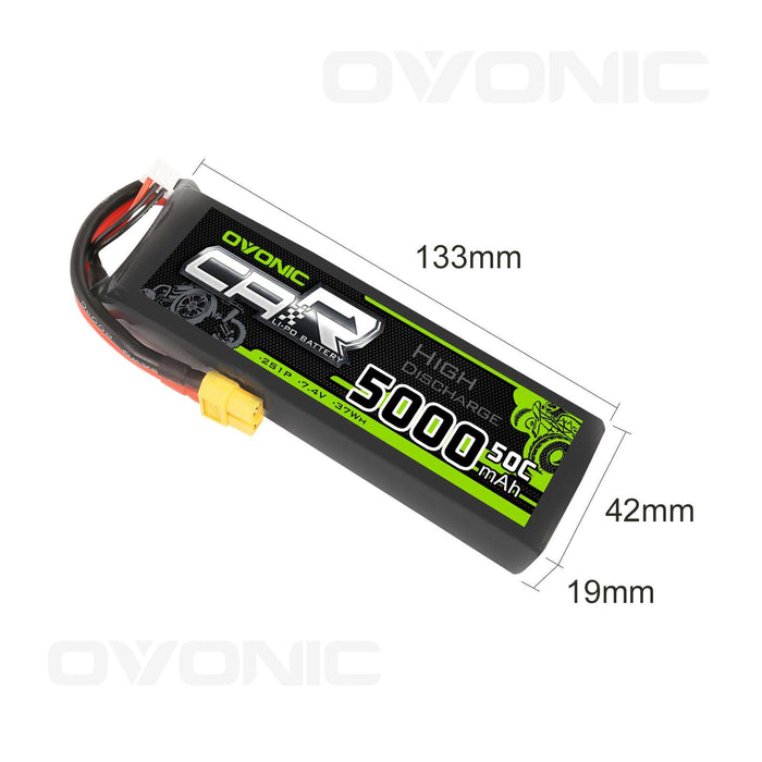 OVONIC 7.4V 5000mAh 2S 50C LiPo Battery with XT60 & Trx Plug for RC Car Trucks - Ovonicshop