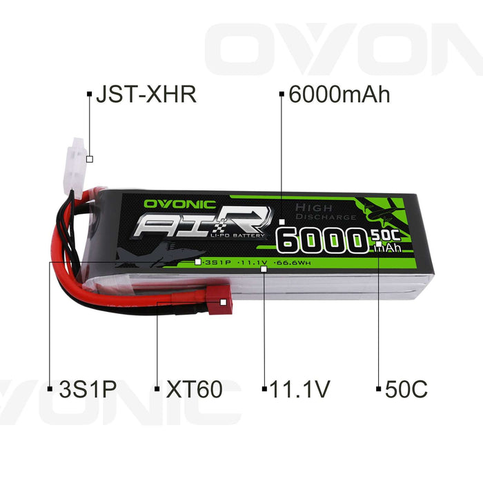 OVONIC 11.1V 50C 3S 6000mAh LiPo Battery Pack with Deans/T Plug for RC Car - Ovonicshop