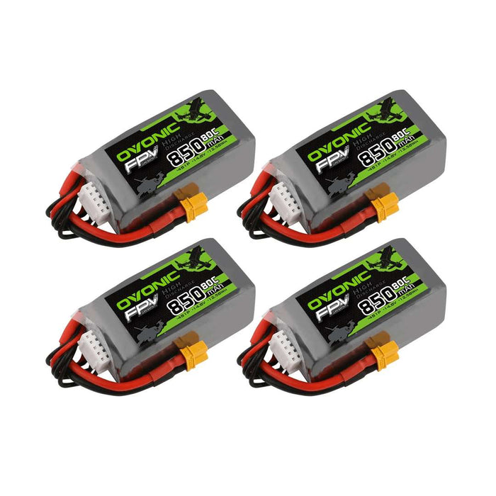 4Packs Ovonic lipo 850mah 3s 11.1 80C Lipo Battery Pack with XT30 Plug for FPV