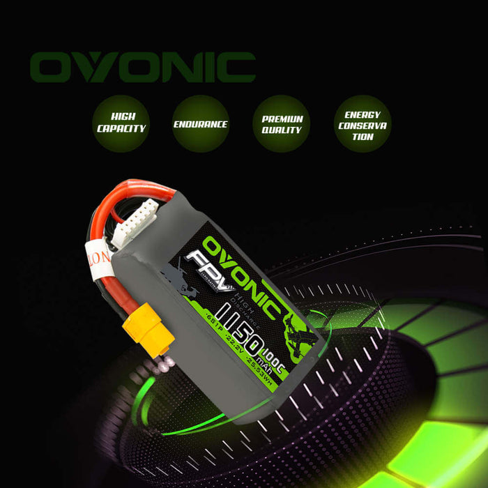 Ovonic 100C 6S 1150mAh 22.2V LiPo Battery for FPV - XT60 Plug - Ovonicshop