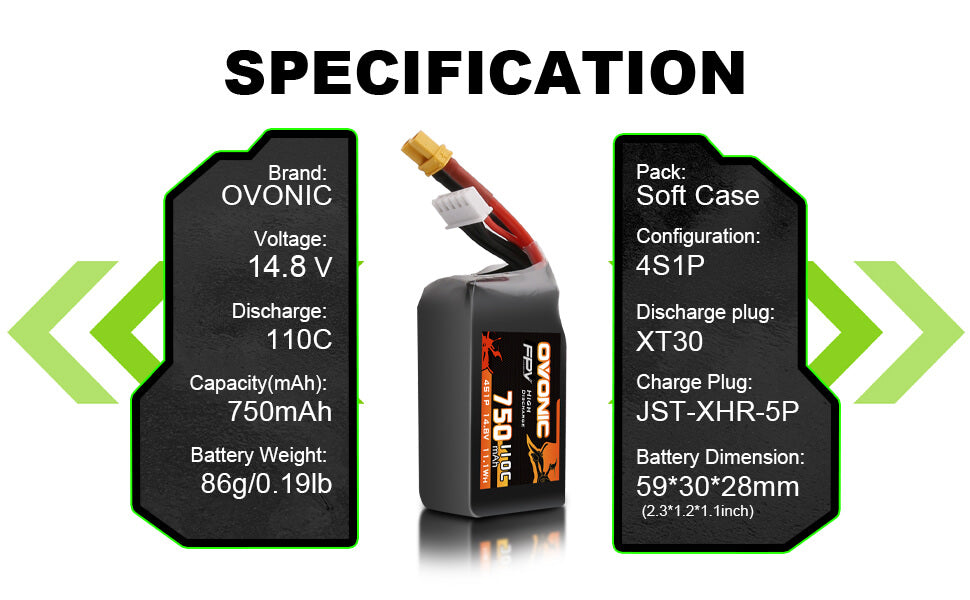 Ovonic 110C 14.8V 4S 750mAh LiPo Battery for FPV - XT30 Plug