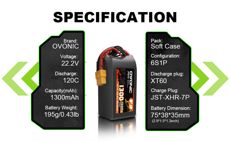 (Pre-sale)Ovonic 130C 22.2V 6S 1300mAh XT60 LiPo Battery for FPV Racing