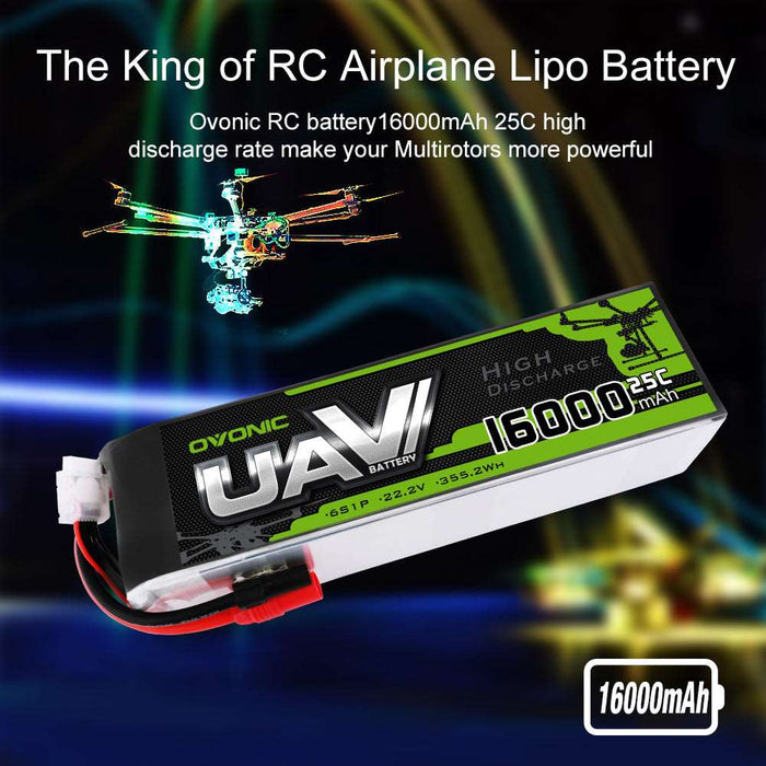 OVONIC 6S 22.2V 16000mAh 25C LiPo Battery Pack with AS150 Plug for UAV Drone - Ovonicshop