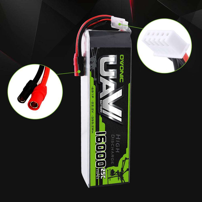 OVONIC 6S 22.2V 16000mAh 25C LiPo Battery Pack with AS150 Plug for UAV Drone - Ovonicshop