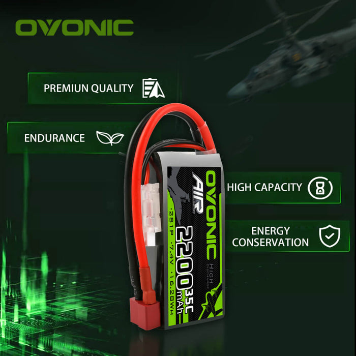 Ovonic 2S 2200mAh 35C 7.4V Short LiPo Battery for Aircraft Drone - Deans Plug