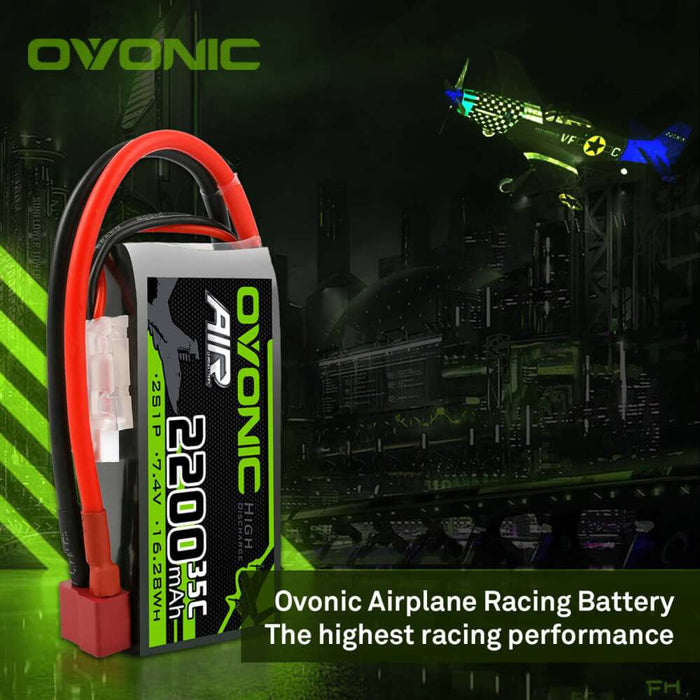 Ovonic 2S 2200mAh 35C 7.4V Short LiPo Battery for Aircraft Drone - Deans Plug