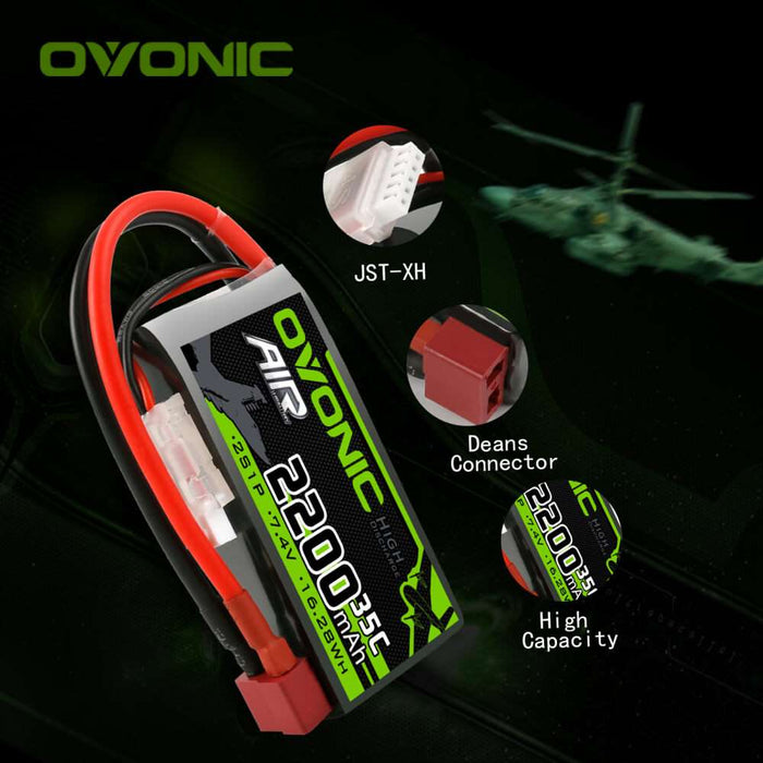 Ovonic 2S 2200mAh 35C 7.4V Short LiPo Battery for Aircraft Drone - Deans Plug