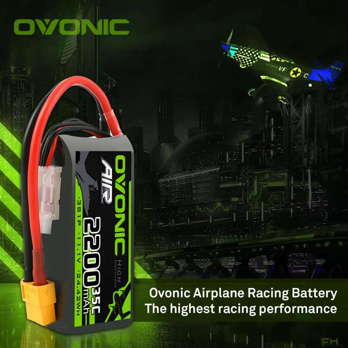 Ovonic 3S 11.1V 2200mAh 35C Short LiPo Battery Pack for Air Heli Drone - XT60 Plug