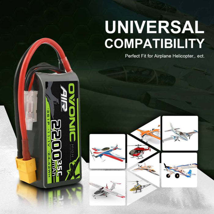 Ovonic 3S 11.1V 2200mAh 35C Short LiPo Battery Pack for Air Heli Drone - XT60 Plug