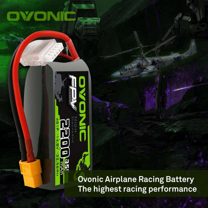 Ovonic 14.8V 4S 2200mAh 35C Short LiPo Battery Pack for Plane FPV Drone - XT60 Plug