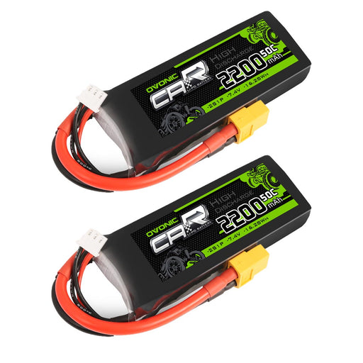 OVONIC 7.4V 2200mAh 2S 50C LiPo Battery with XT60 & Trx Plug for 1/16 1/18 TRX Cars