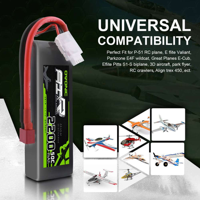 Ovonic 50C 11.1V 2200mAh 3S LiPo Battery Pack with Deans/ XT60 for Quad RC Airplane Heli Crawler