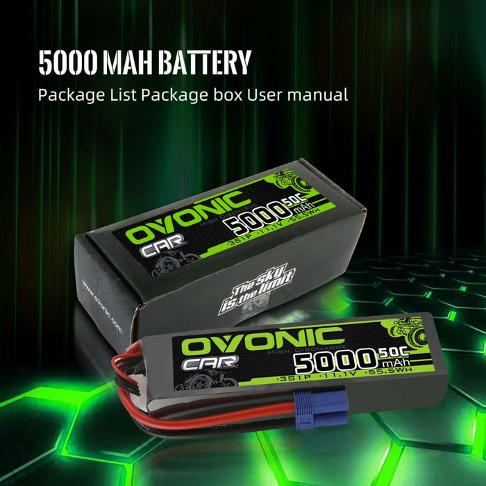 Ovonic 3S 5000mAh 50C 11.1V LiPo Battery Pack for 3s& 6s ARRMA Car - EC5 Plug