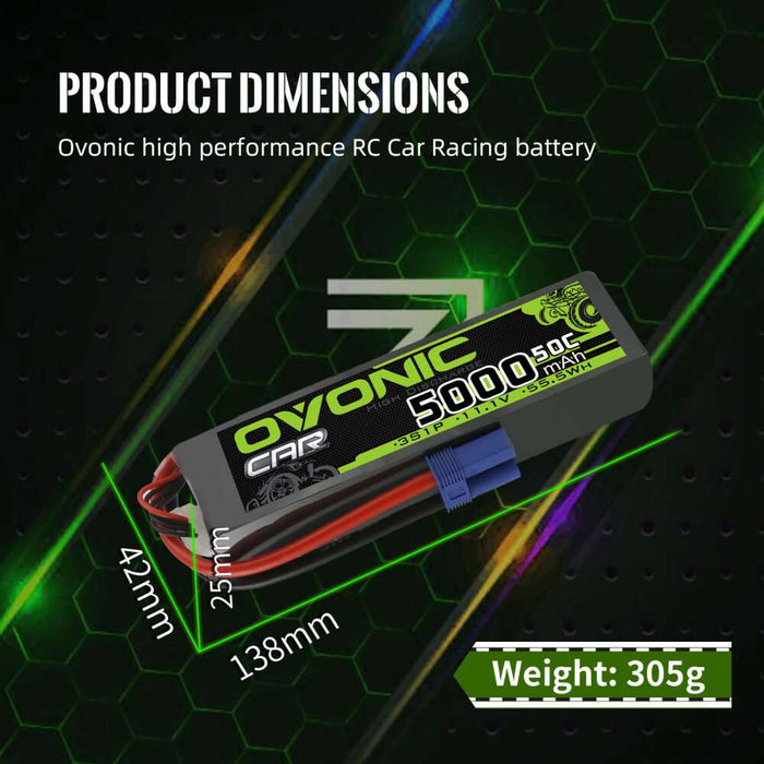 Ovonic 3S 5000mAh 50C 11.1V LiPo Battery Pack for 3s& 6s ARRMA Car - EC5 Plug