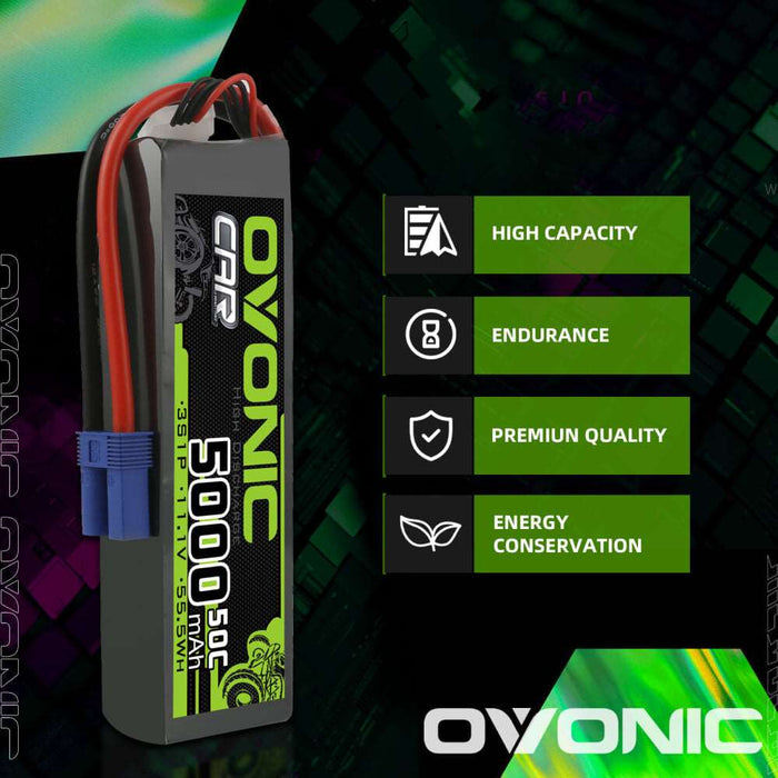 Ovonic 3S 5000mAh 50C 11.1V LiPo Battery Pack for 3s& 6s ARRMA Car - EC5 Plug