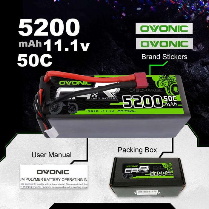 OVONIC 11.1V 3S 5200mAh 50C Hardcase Lipo Battery 13# with Deans Plug for RC Car Trucks