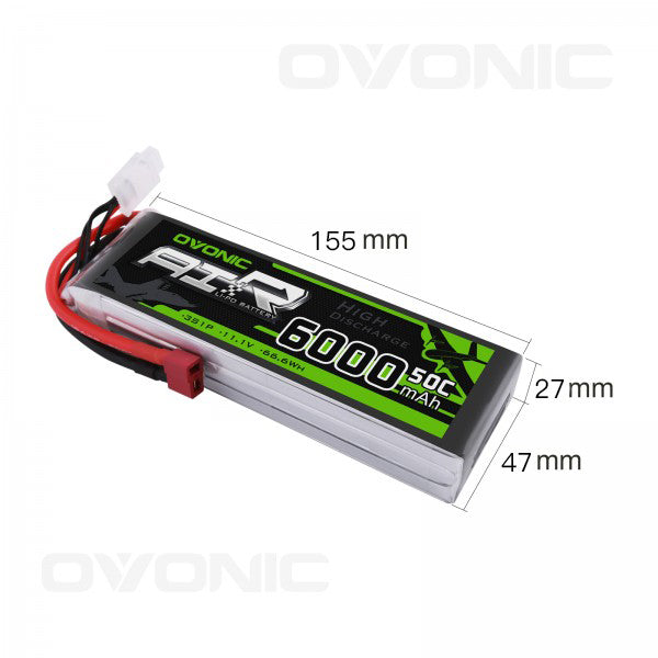 OVONIC 11.1V 50C 3S 6000mAh LiPo Battery Pack with Deans/T Plug for RC Car - Ovonicshop