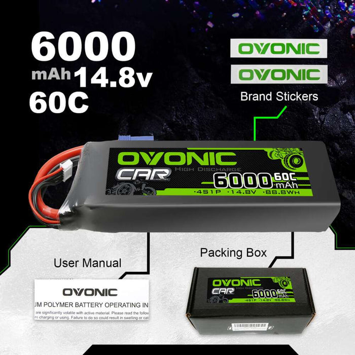 Ovonic 60C 14.8V 4S 6000mAh LiPo Battery Pack for 1/5 to 1/8 car- EC5 Plug