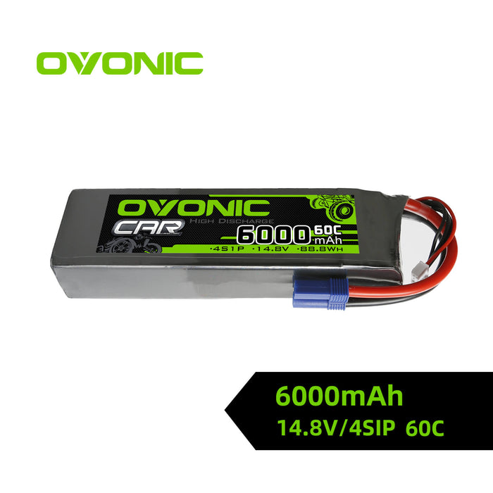 Ovonic 60C 14.8V 4S LiPo 6000mAh Battery Pack for 1/5 to 1/8 car- EC5 Plug