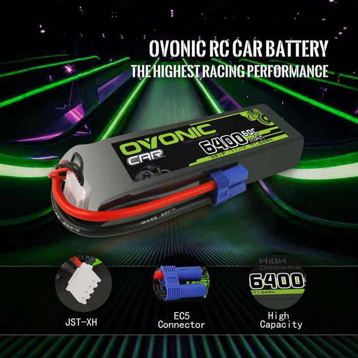 Ovonic 60C 3S 6400mAh 11.1V LiPo Battery Pack for ARRMA 3S - EC5 Plug