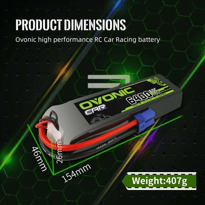 Ovonic 60C 3S 6400mAh 11.1V LiPo Battery Pack for ARRMA 3S - EC5 Plug