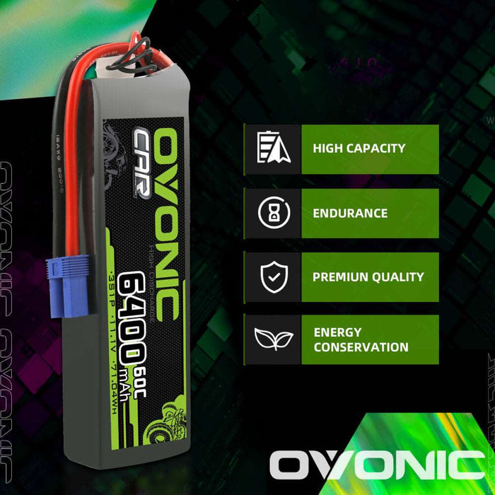 Ovonic 60C 3S 6400mAh 11.1V LiPo Battery Pack for ARRMA 3S - EC5 Plug