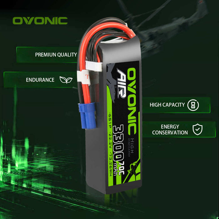 Ovonic 70C 6S 3300mAh 22.2V LiPo Battery for RC Aircraft Helicopter - EC5 Plug - Ovonicshop