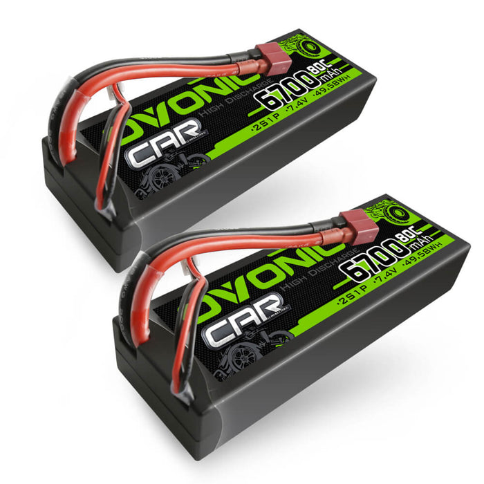 [2pcs] Ovonic 80C 6700mAh 2S 7.4V Hardcase LiPo Battery for 1/10 Stampede Slash Car- Deans Plug - Ovonicshop