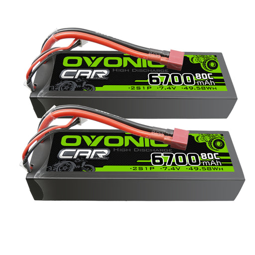 [2pcs] Ovonic 80C 6700mAh 2S 7.4V Hardcase LiPo Battery for 1/10 Stampede Slash Car- Deans Plug